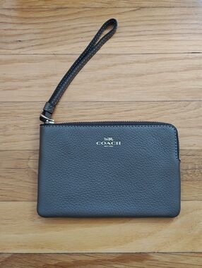 Coach Brown Pebbled Leather Wristlet with Gold Logo